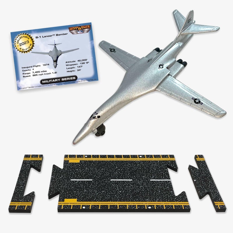 Hot Wings Planes Hot Wings B-1 (with silver markings) with Connectible Runway - Image 1